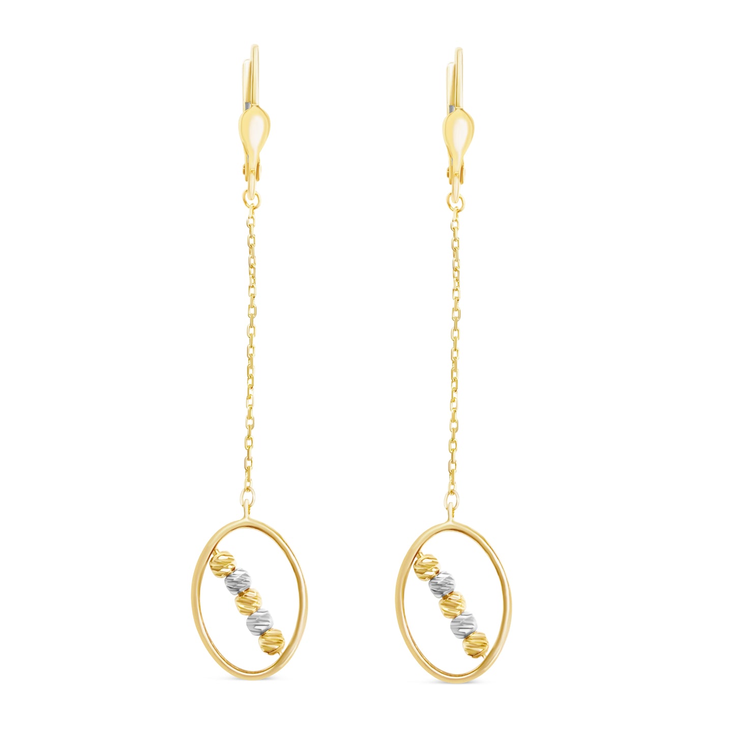 Tri-Color Gold Beaded "O" Drop Earrings