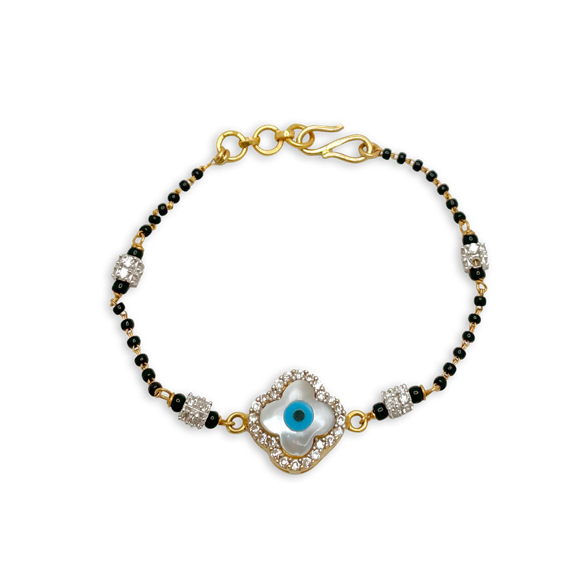 Gold and Black Bead Evil Eye Bracelet - 22kt YG