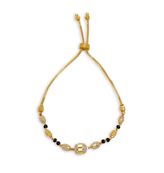 Two-Toned and Black Bead Pulley Bracelet - 22kt YG