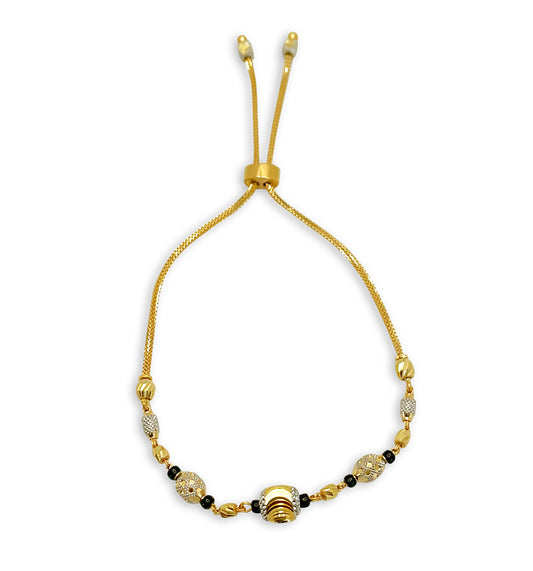 Two-Toned and Black Bead Pulley Bracelet - 22kt YG