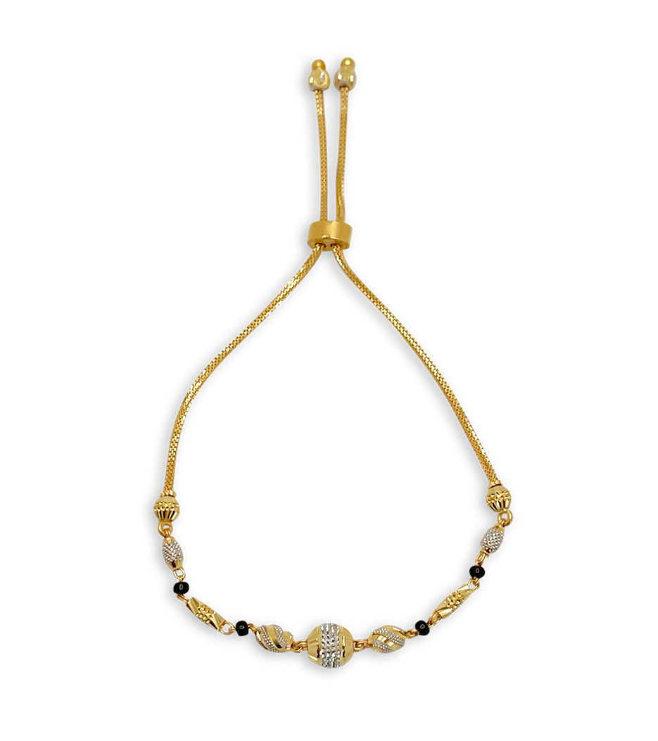 Two-Toned and Black Bead Pulley Bracelet - 22kt YG