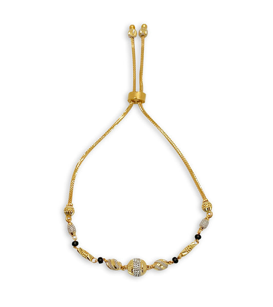 Two-Toned and Black Bead Pulley Bracelet - 22kt YG