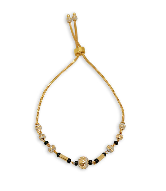Two-Toned and Black Bead Pulley Bracelet - 22kt YG
