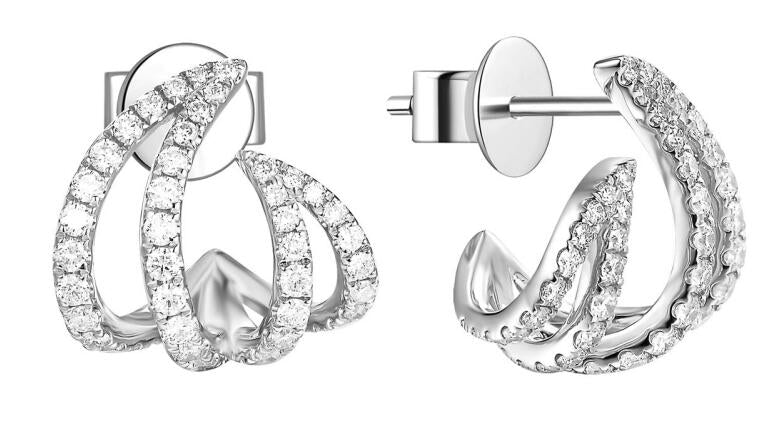 Diamond Double Wave Claw Earrings - WG