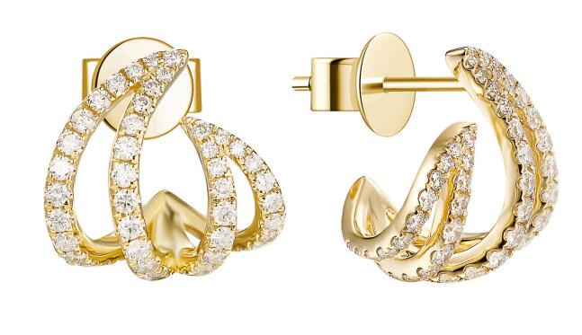 Diamond Double Wave Claw Earrings - YG