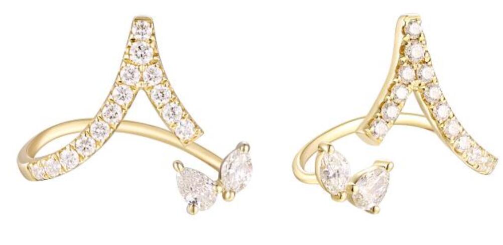 Diamond V Double Pear Claw Earrings - YG