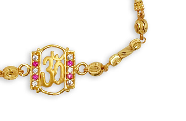 Rectangle Om Pink Sapphire and CZ Pulley Bracelet - 22kt YG