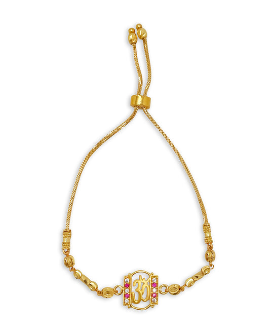 Rectangle Om Pink Sapphire and CZ Pulley Bracelet - 22kt YG