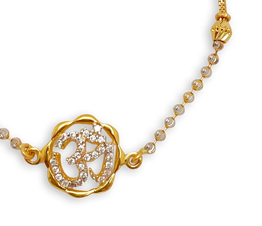 Circle Scalloped Om CZ Pulley Bracelet - 22kt YG