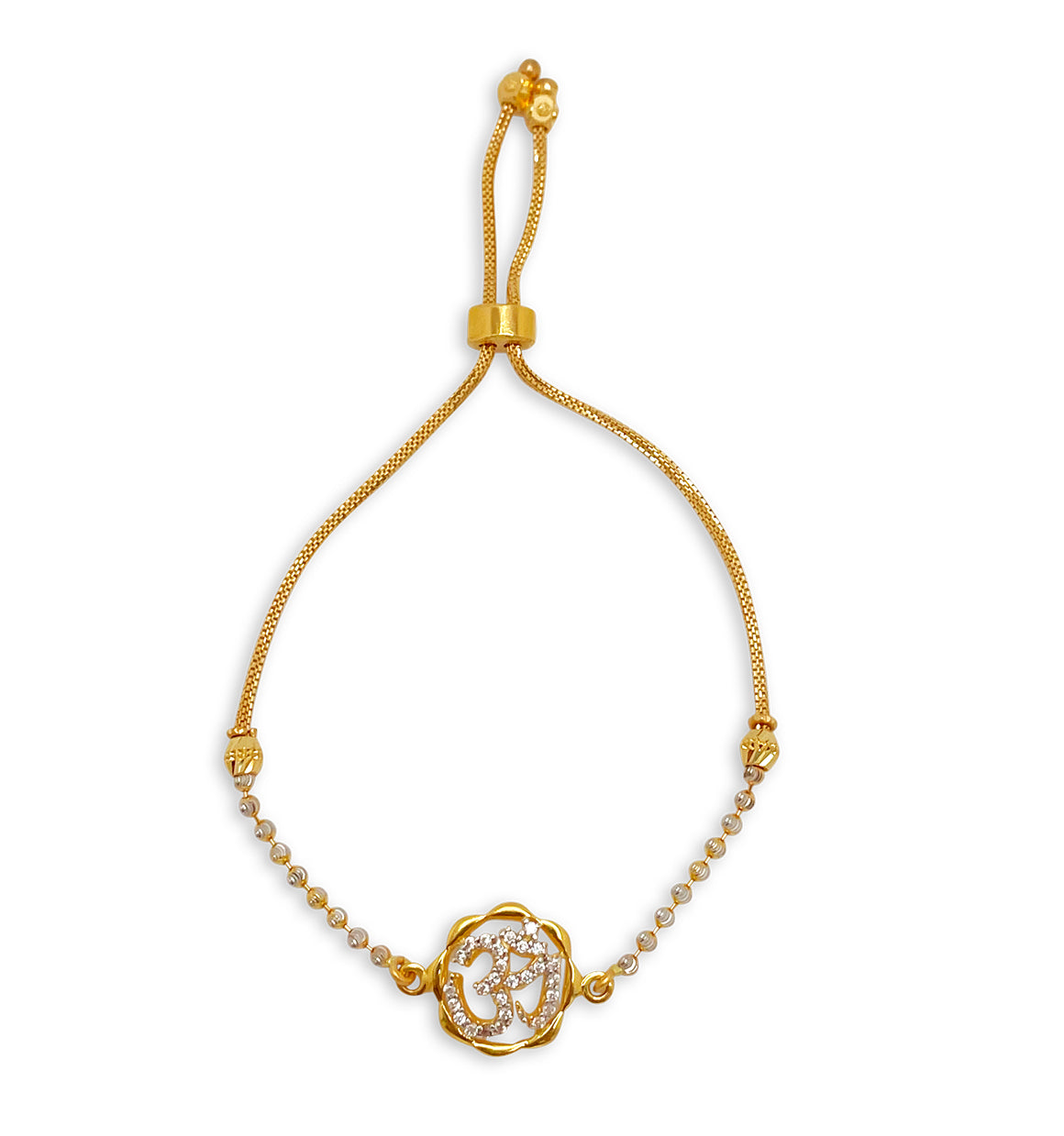 Circle Scalloped Om CZ Pulley Bracelet - 22kt YG