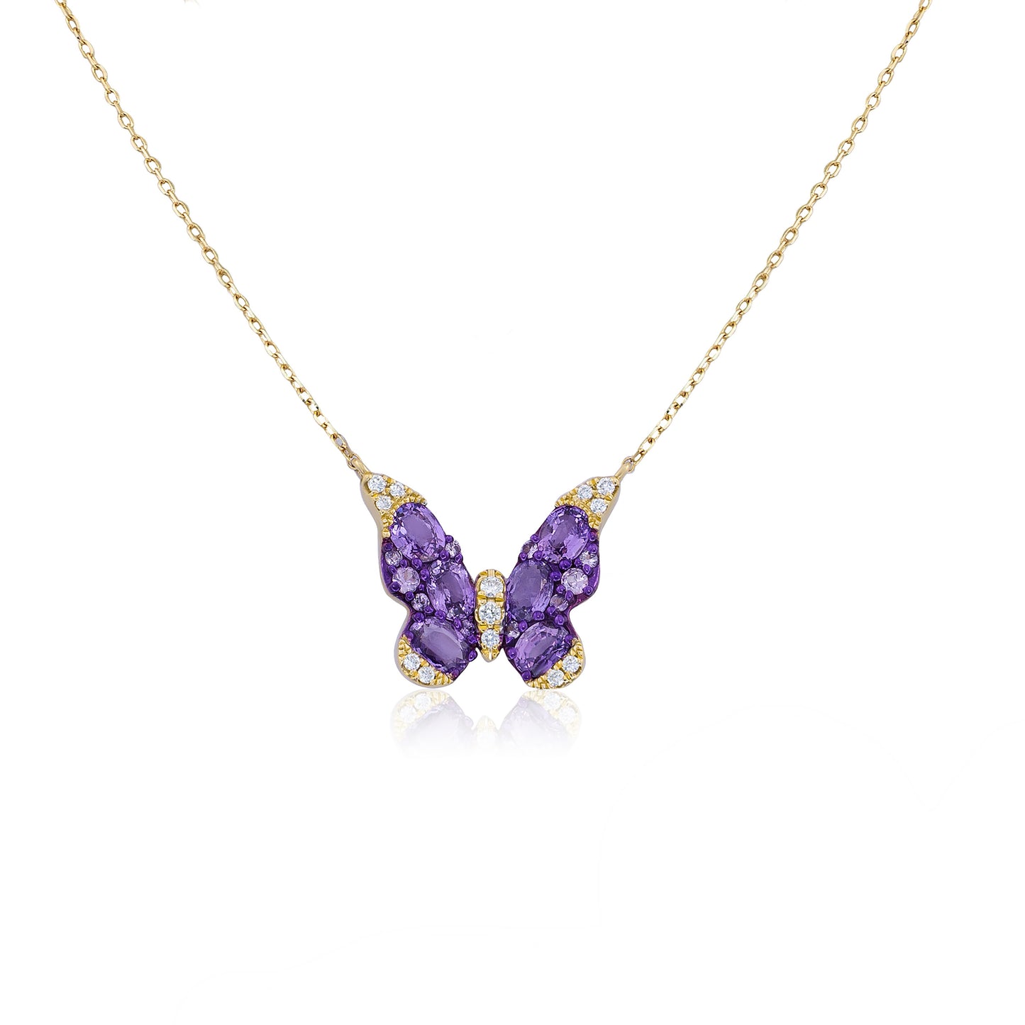 Diamond & Purple Sapphire Butterfly Necklace