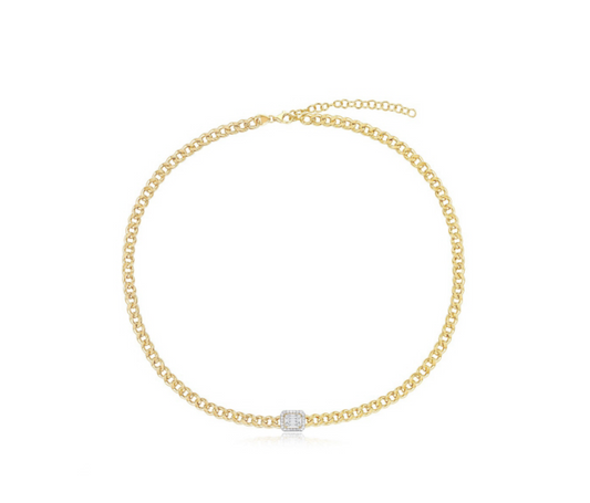 Diamond and Cuban Link Choker Necklace - YG