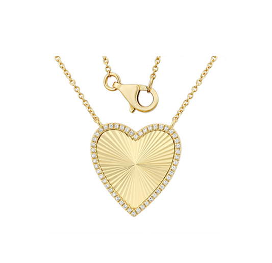 Diamond Fluted Heart Necklace - YG