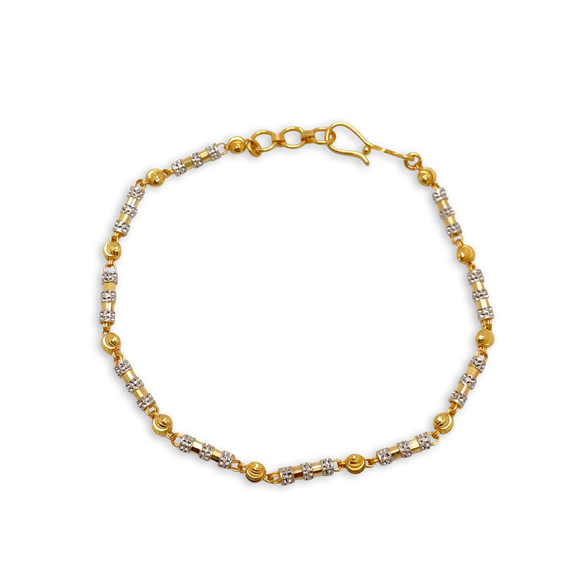 Two-Toned Beaded Bar and Ball Bracelet - 22kt YG