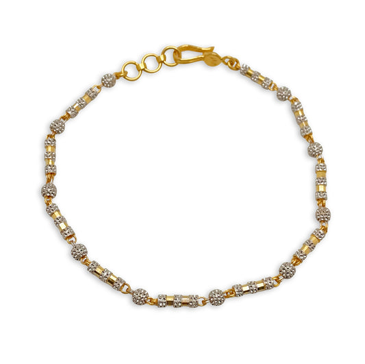 Two-Toned Beaded Bar and Ball Bracelet - 22kt YG