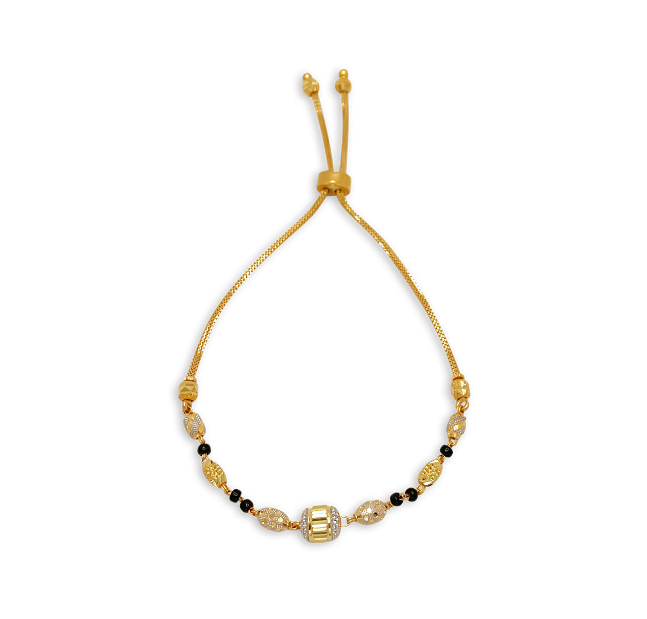 Two-Toned and Black Bead Pulley Bracelet - 22kt YG