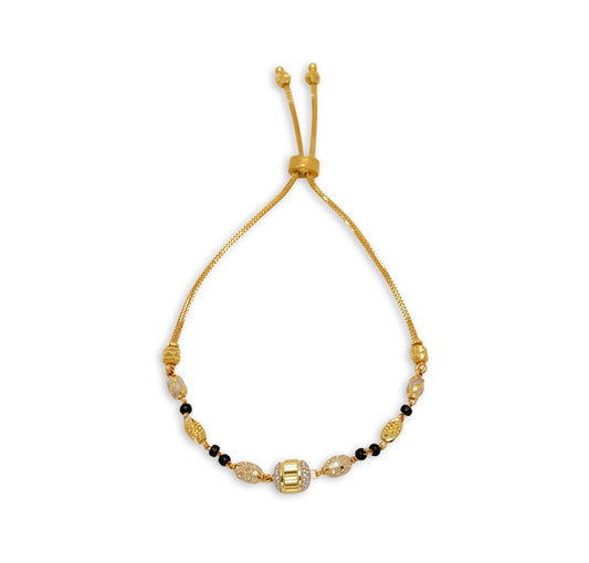 Two-Toned and Black Bead Pulley Bracelet - 22kt YG
