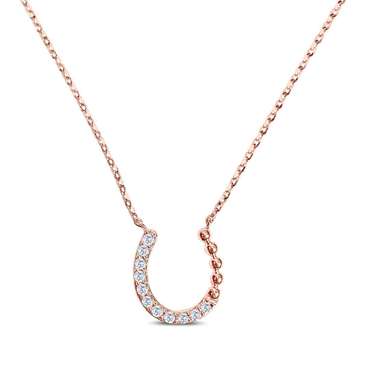 Diamond & Gold Bead Horseshoe Necklace - RG, YG, WG