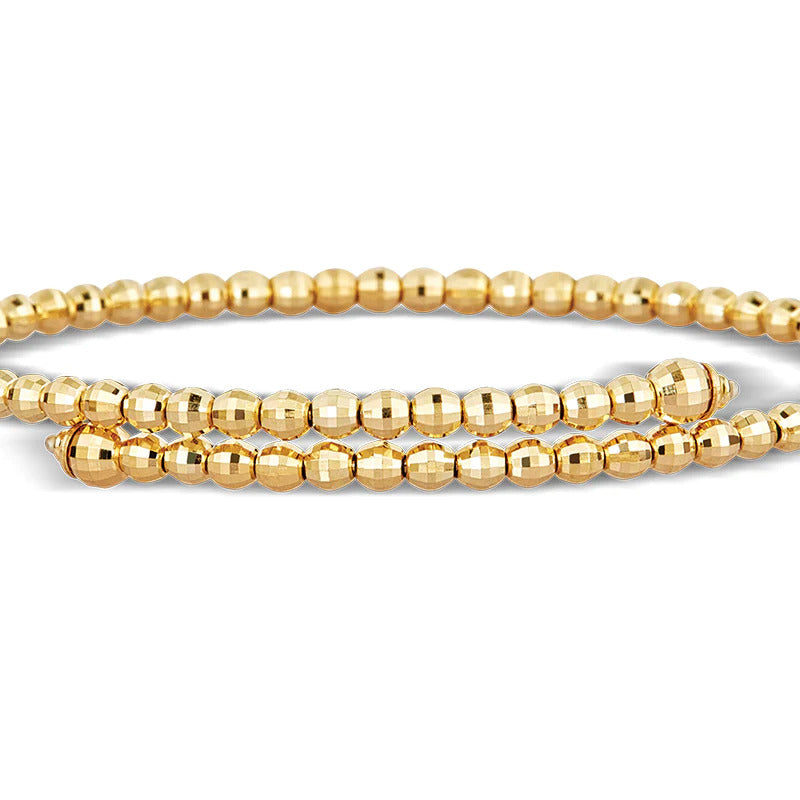 Single Line, Yellow Gold, Cross Over Beaded Bangle Bracelet