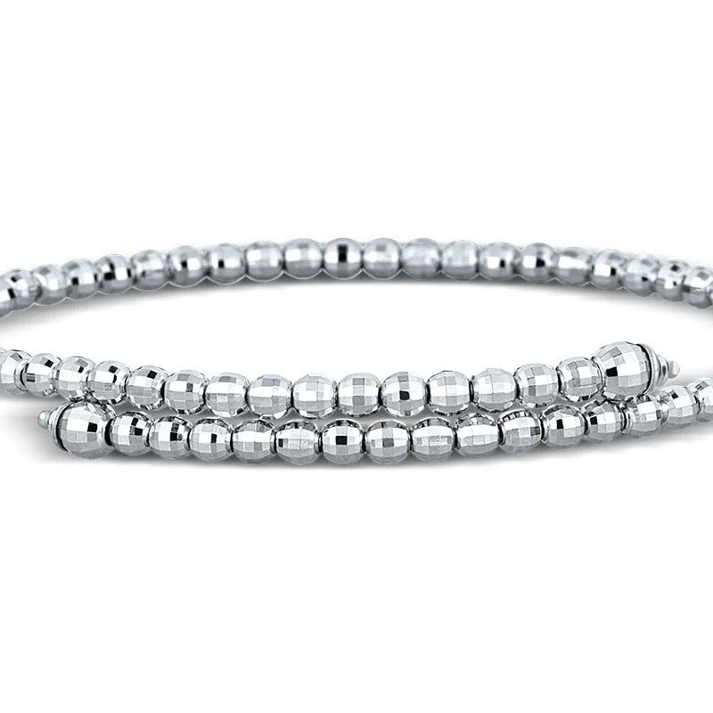 Single Line, White Gold, Cross Over Beaded Bangle Bracelet