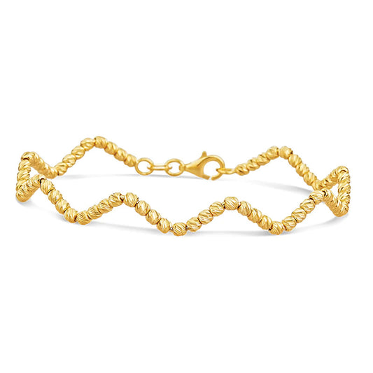Zig Zag Single Line, Yellow Gold Beaded Bangle Bracelet