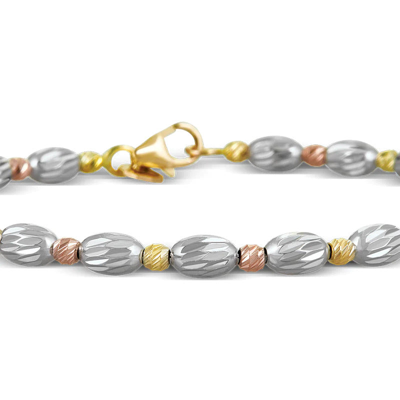 Round and Oval Two-Toned Gold Beaded Bangle Bracelet