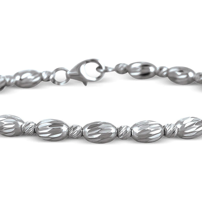 Round and Oval WG Beaded Bangle Bracelet