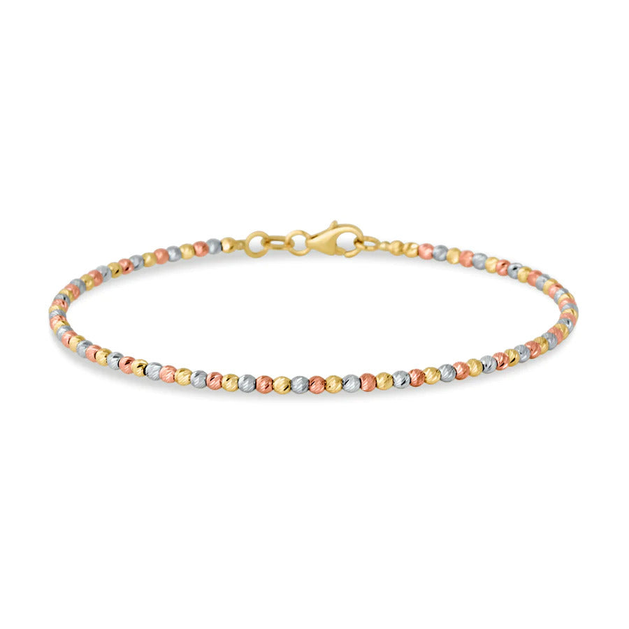 Steady Beaded Bangle Bracelet, 2mm, Tri-Color Gold