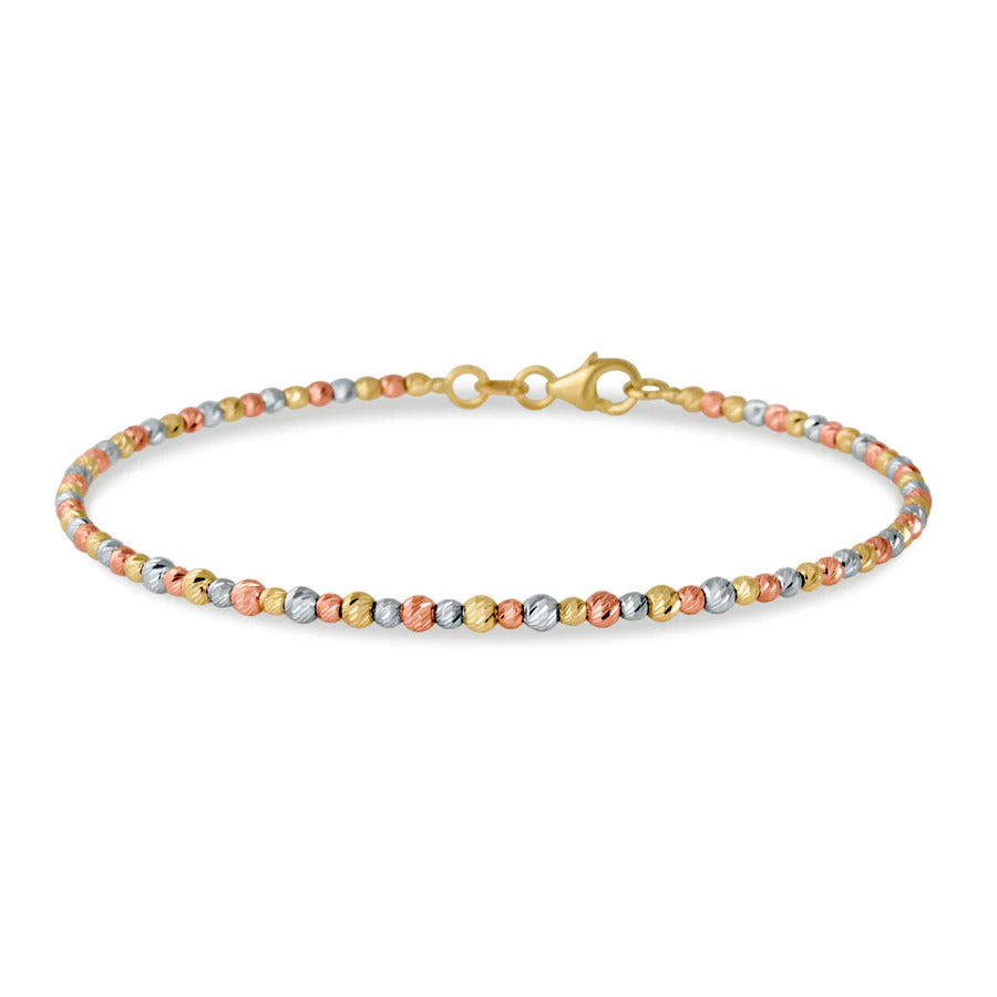 Center Alternate Tri-Color Gold Beaded Bangle Bracelet