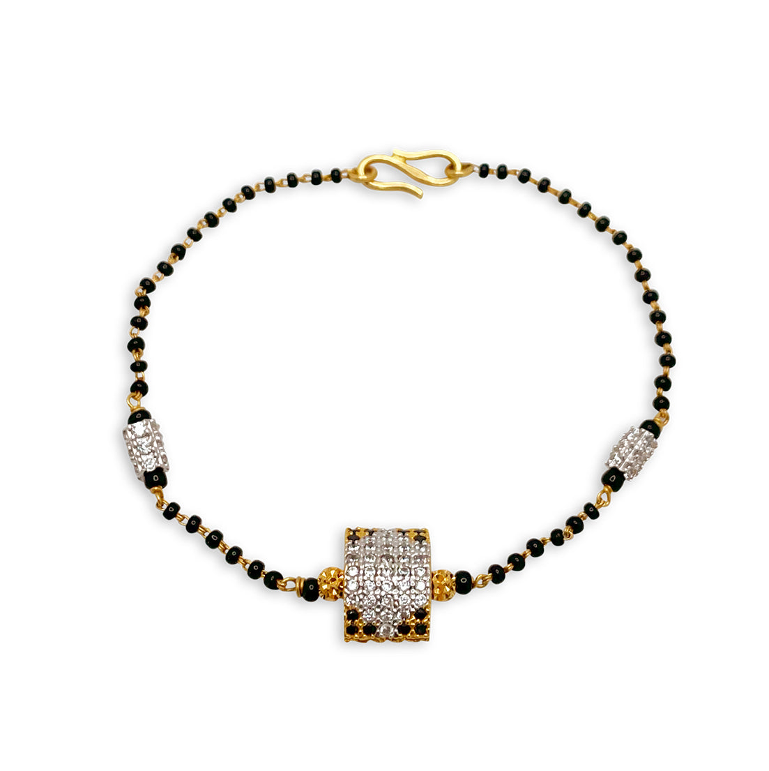 Gold and Black Bead Rectangle Bracelet - 22kt YG
