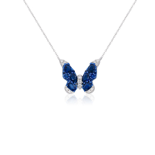 Diamond & Blue Sapphire Butterfly Necklace