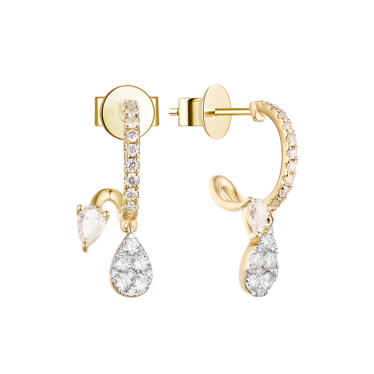 Diamond Pear Drop Claw Earrings - YG