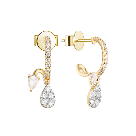 Diamond Pear Drop Claw Earrings - YG