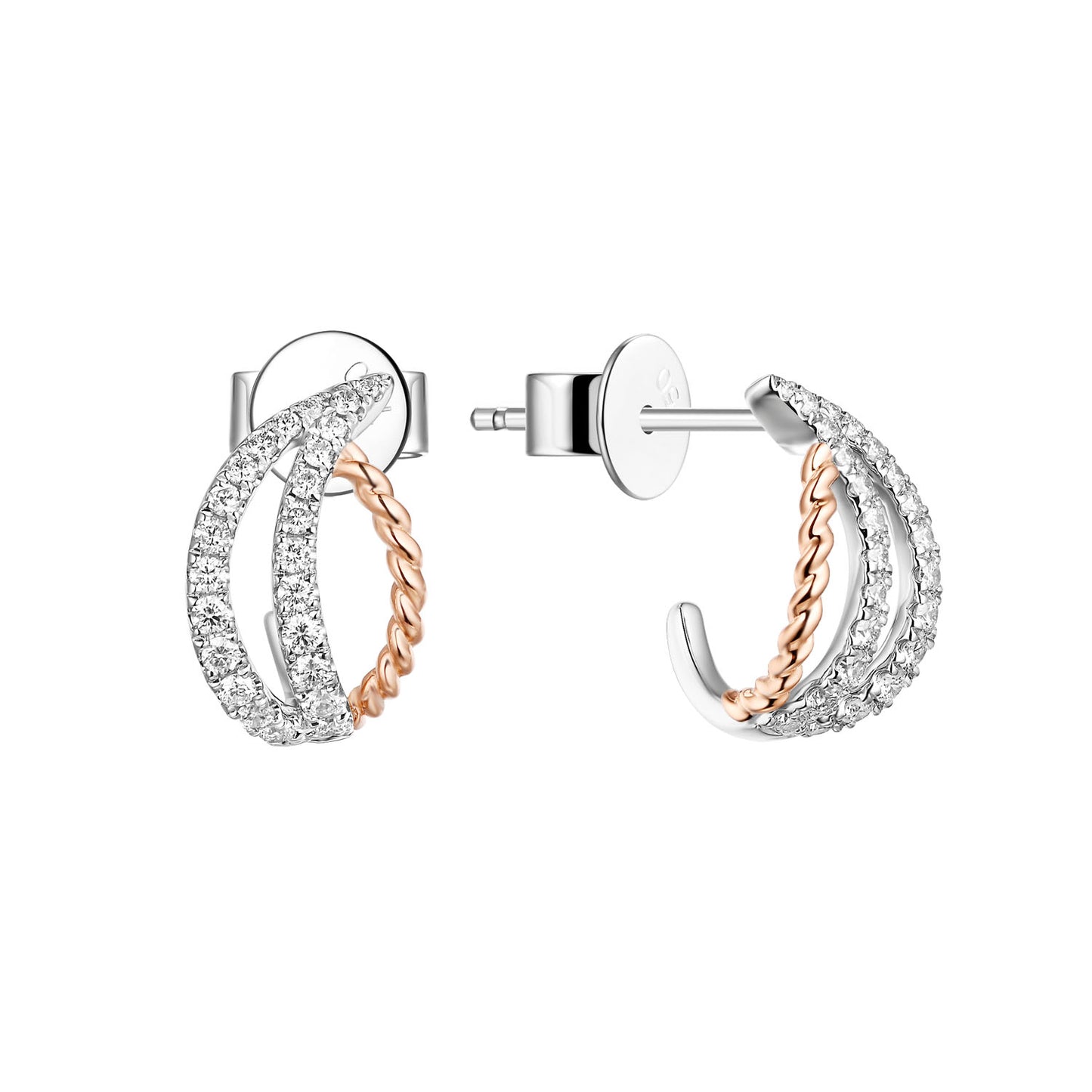 Two Toned Diamond Claw Earrings - WG/RG