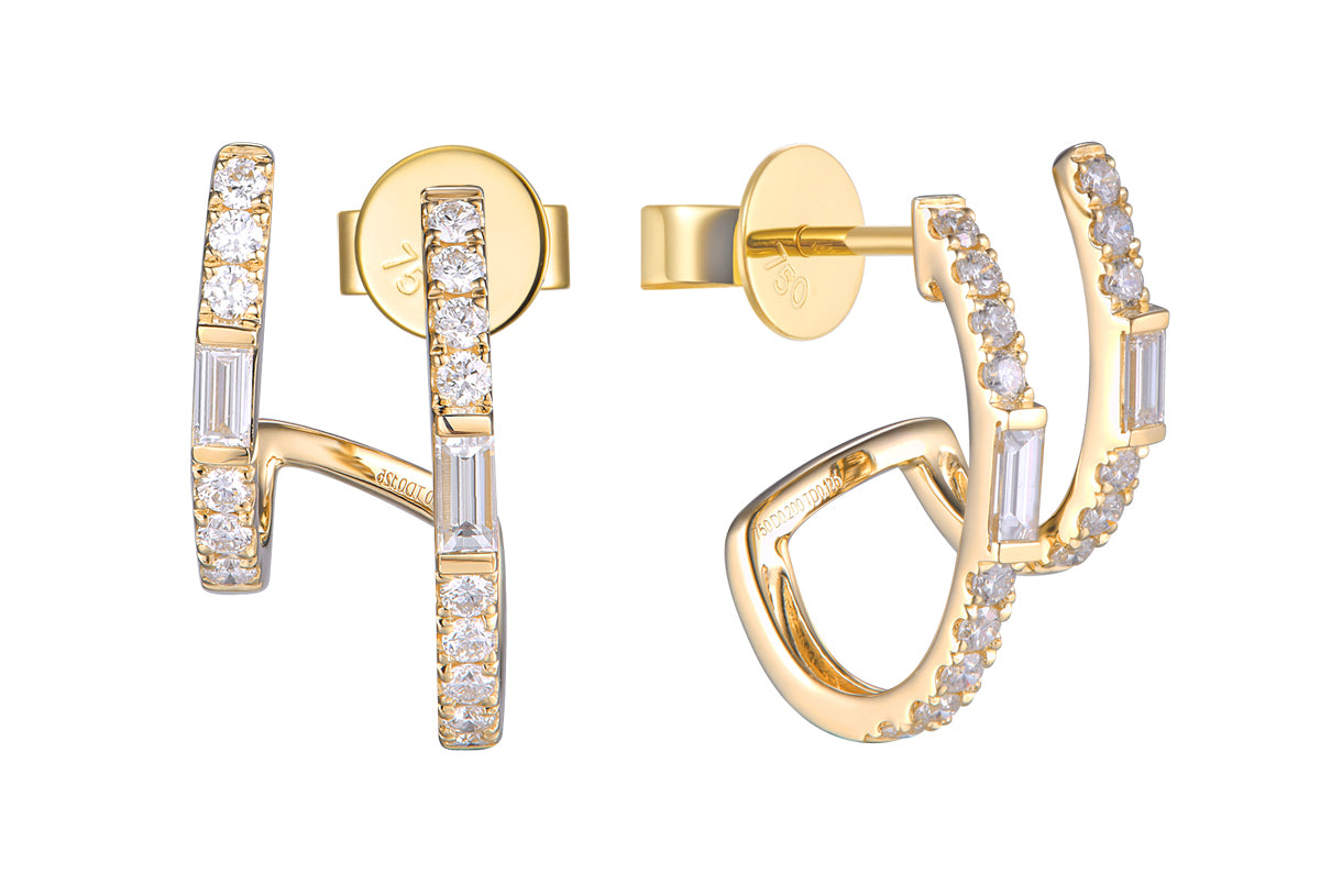 Diamond Double Stand Claw Earrings - YG