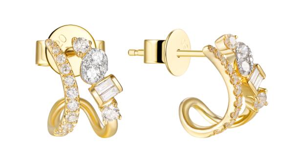 Diamond Double Line Multi-Shape Claw Earrings - YG