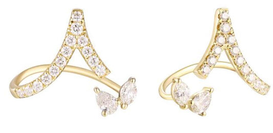 Diamond V Double Pear Claw Earrings - YG