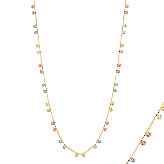 Tri-Color Gold Dancing Bead & Bar Necklace