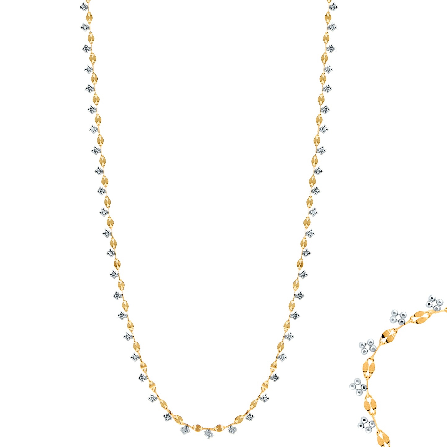 Two-Toned Yellow & White Gold Beaded Mirror Necklace