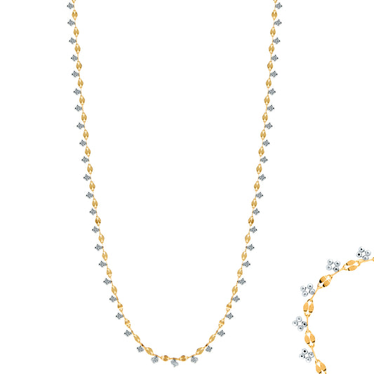 Two-Toned Yellow & White Gold Beaded Mirror Necklace