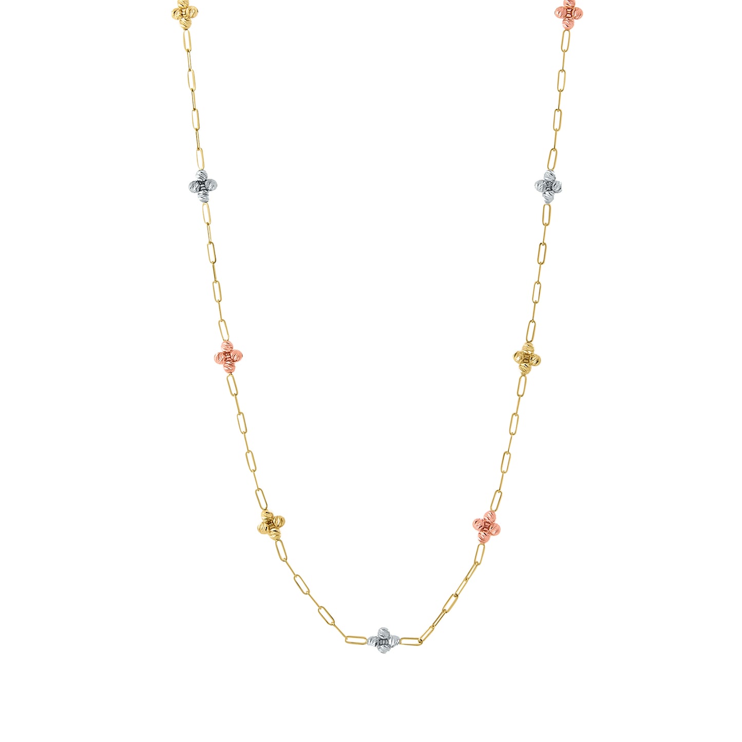 Tri-Color Gold Flower & Paperclip Necklace