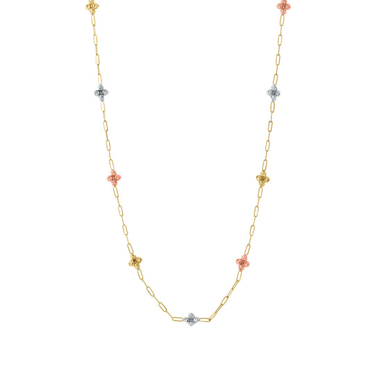 Tri-Color Gold Flower & Paperclip Necklace