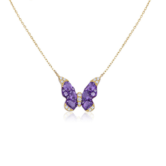 Diamond & Purple Sapphire Butterfly Necklace