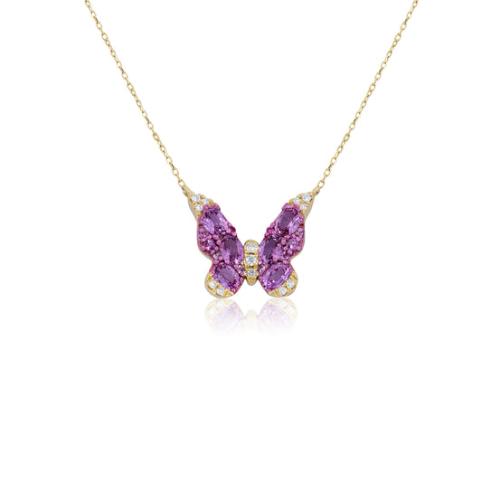 Diamond & Pink Sapphire Butterfly Necklace