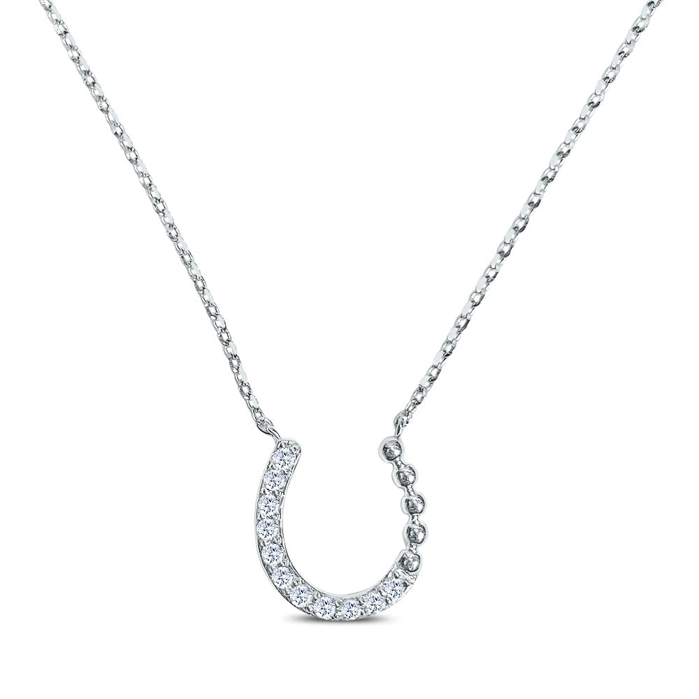Diamond & Gold Bead Horseshoe Necklace - RG, YG, WG