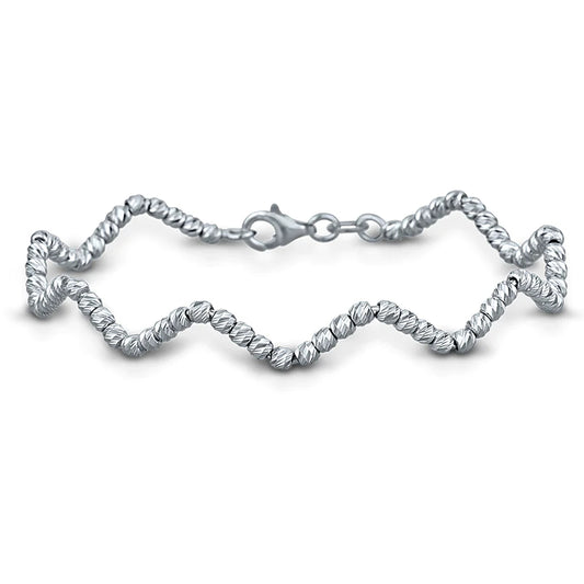 Zig Zag Single Line, White Gold Beaded Bangle Bracelet