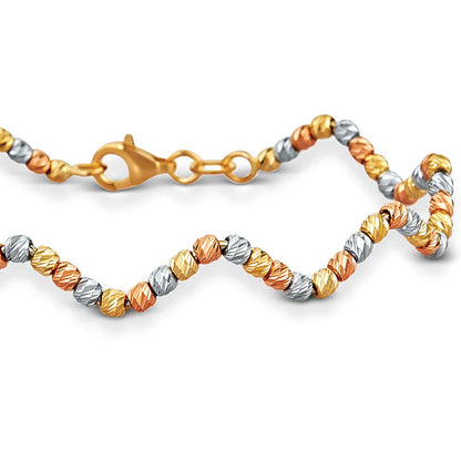 Zig Zag Single Line, Tri-Color Gold Beaded Bangle Bracelet