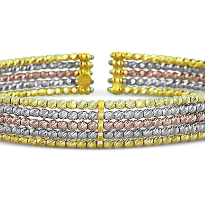 Five Row, Tri-Color Gold Beaded Bangle Bracelet