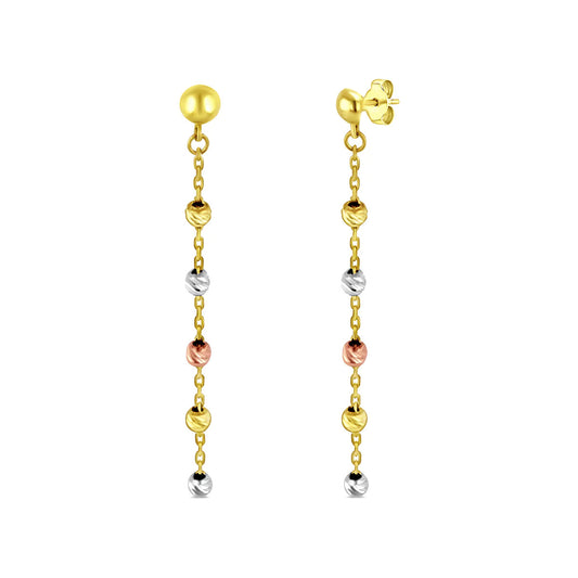 Beaded Tri-Color Gold Drop Earrings
