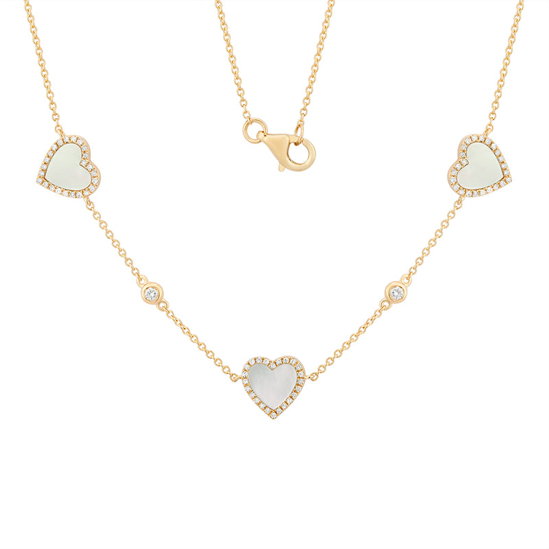 Diamond & Mother of Pearl 3 Heart Necklace - YG